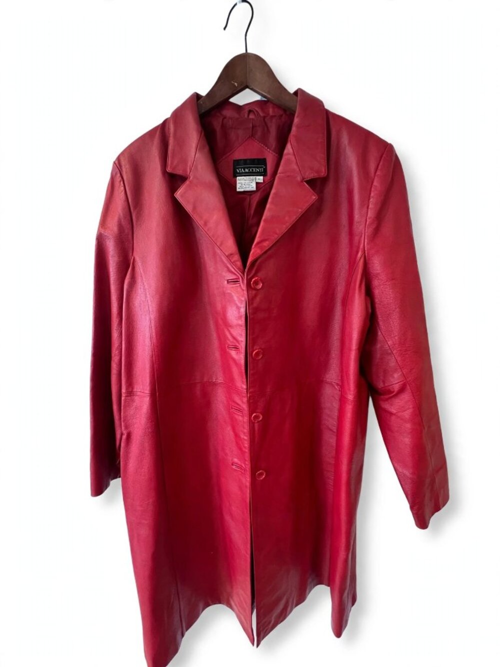 Via Accenti Red Genuine Leather Trench Coat 22W Button Front